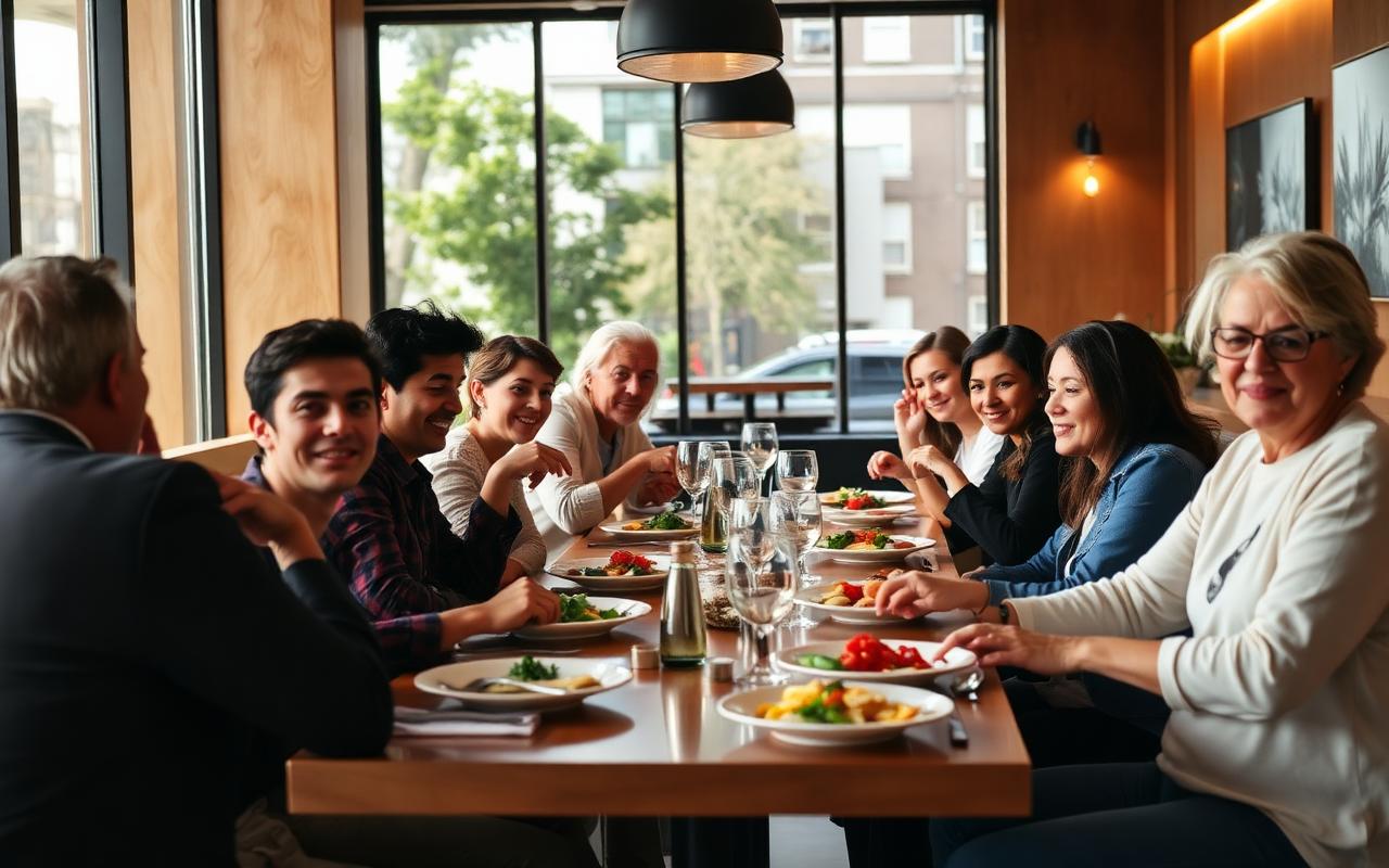 Diners enjoying a meal at a modern restaurant